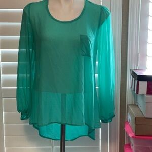 a'gaci Teal Sheer Long Sleeve Blouse